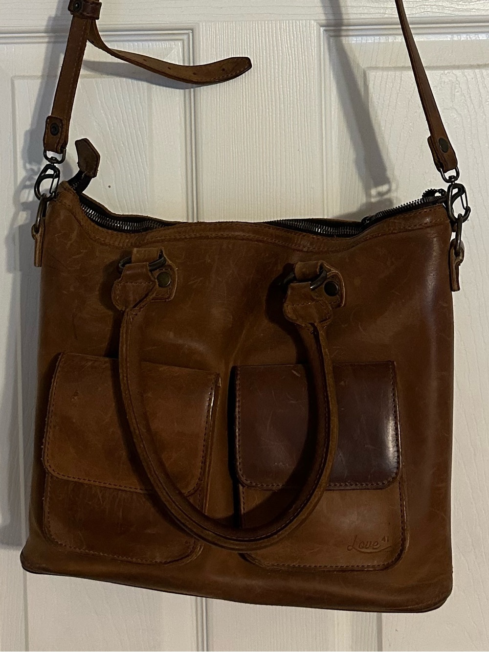Leather Brown Shoulder Bag with Dual Pockets